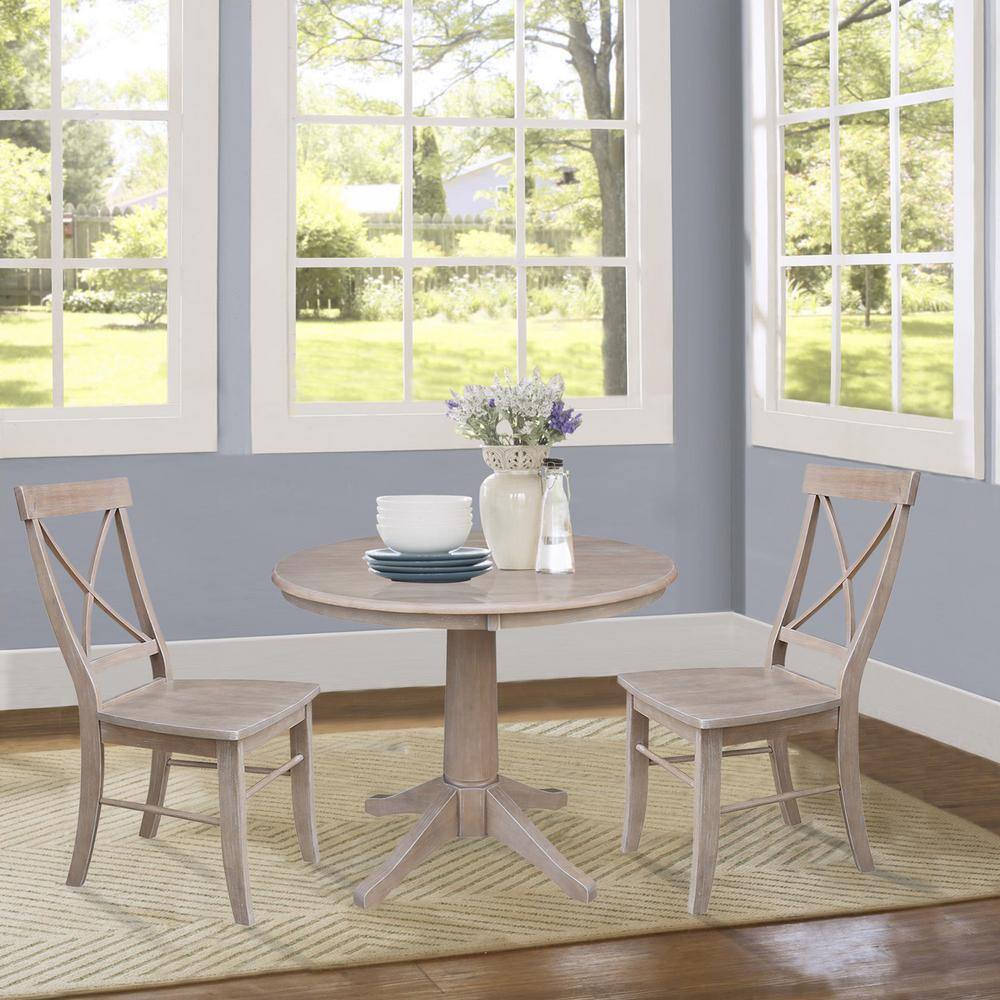 Washed Gray Taupe Solid Wood X-Back Dining Chairs, Set of 2