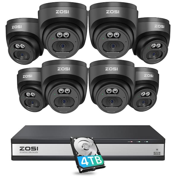 ZOSI 16-Channel 4TB POE NVR Security Camera System with 8 Wired 4MP(1440P) QHD 2.5K Outdoor/Indoor IP Dome Audio Cameras