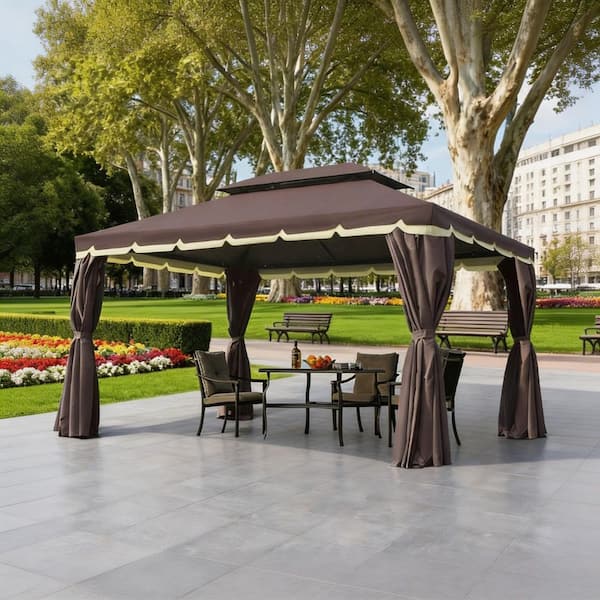 VAMOP 10 ft. x 13 ft. Coffee Aluminum Frame Double Roof Outdoor