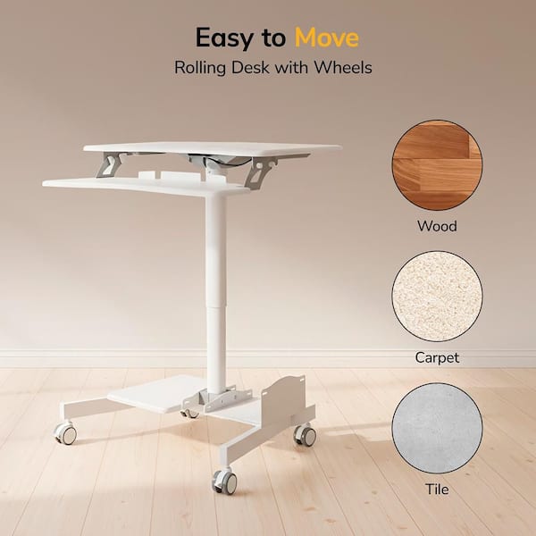 mount-it! 28 in. Height Adjustable Rectangular White MDF Mobile