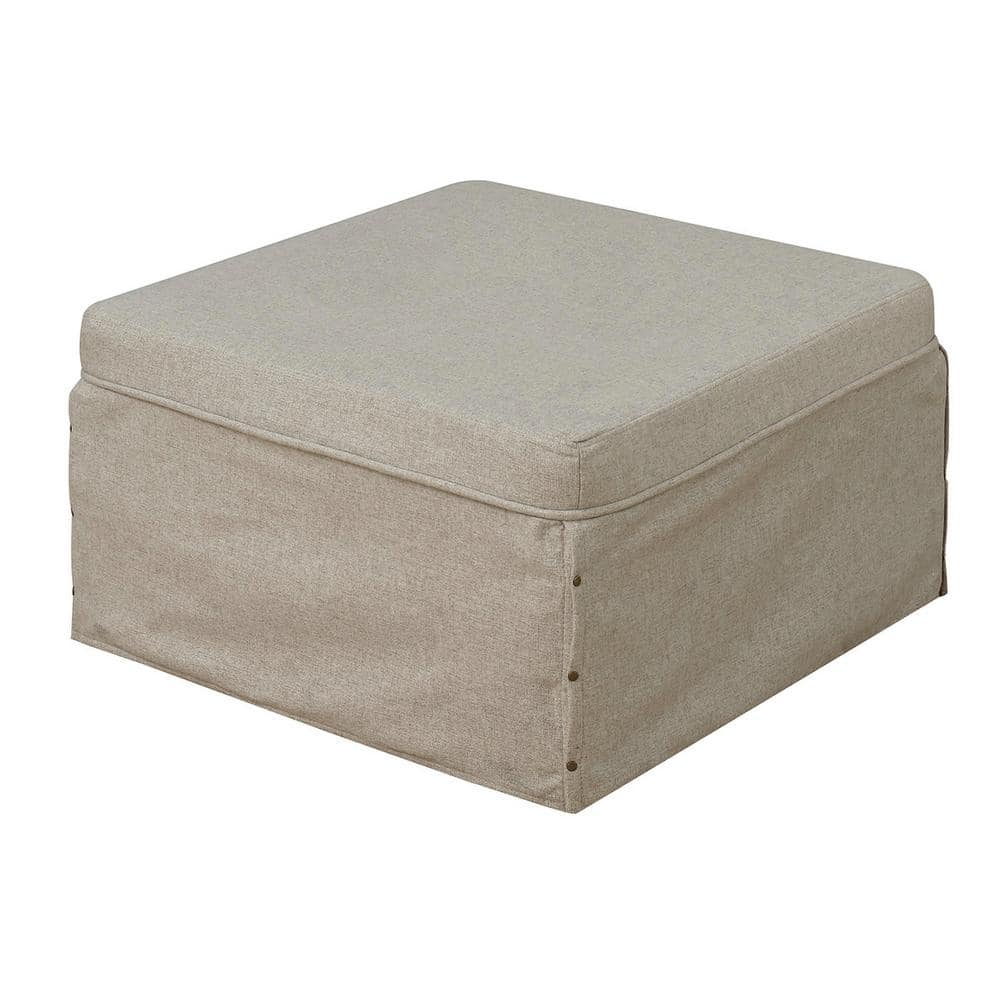 Soft Beige Fabric Folding Bed Ottoman with Metal Frame