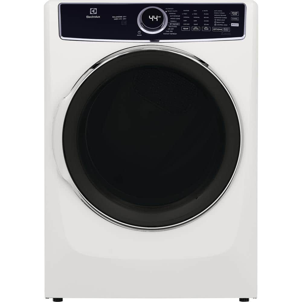 27 in. W 8 cu. ft. Front Load Electric Dryer with Perfect Steam and LuxCare Dry System, ENERGY STAR in White