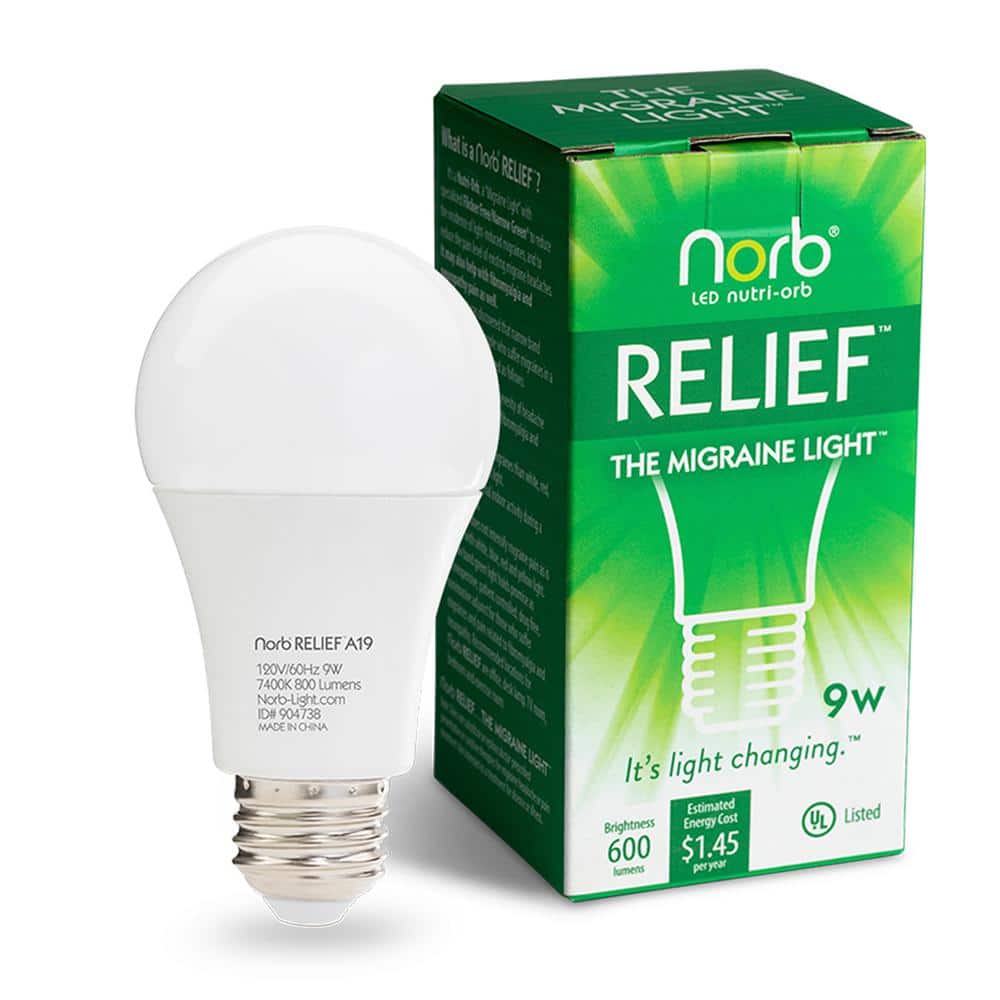 NorbRELIEF 9W Equivalent Treating Migraine Headaches A19 7400K Relief Green