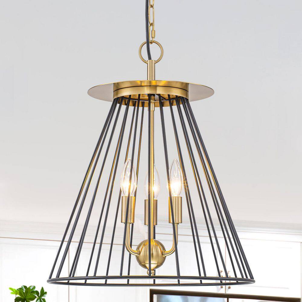 16 in. 3-Light Brass Conical Wire Cage Pendant Light Modern Industrial Chandelier price history on PriceWatchPro