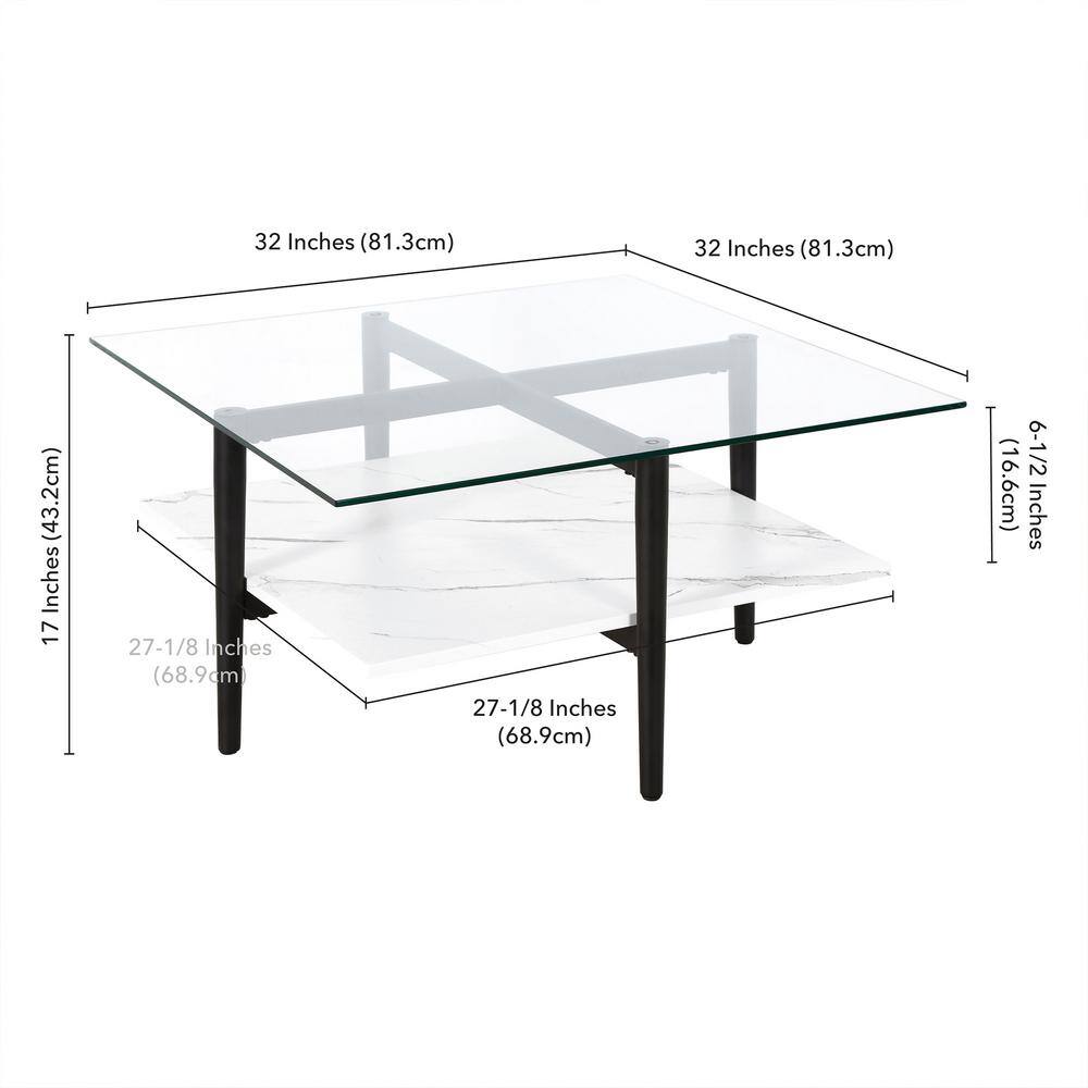 Otto 32" Blackened Bronze and Faux Marble Glass Coffee Table