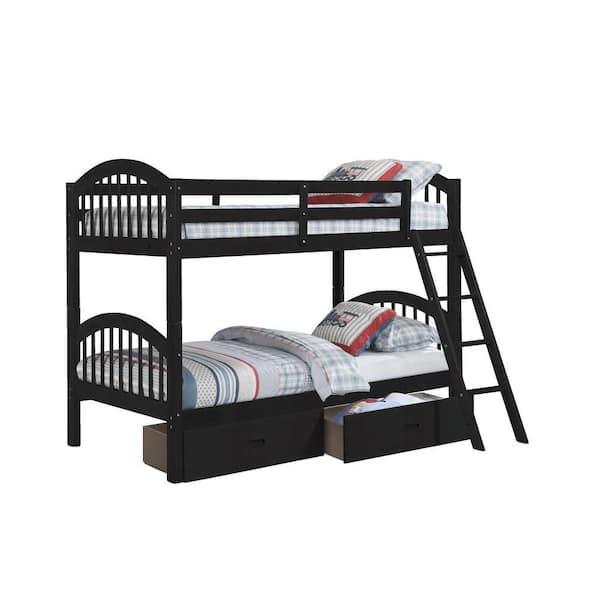 Benjara Diana Black Without Mattress Twin Bunk Bed with 2 Drawer and