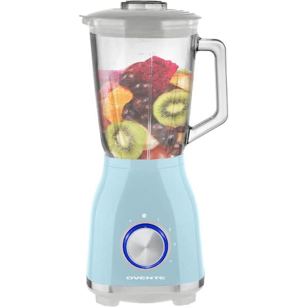 OVENTE 50 oz. Glass Jar Blender, 4-Speed Settings, LightBlue, Countertop Kitchen Blender w/ 550-Watt and StainlessSteel Blades