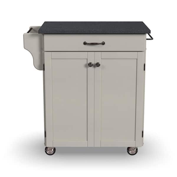 HOMESTYLES Cuisine Cart White Kitchen Cart with Black Granite Top
