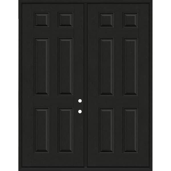 Regency 72 in. x 96 in. 6 Panel LHIS Onyx Stain Mahogany Fiberglass Double Prehung Front Door with 4-9/16 Jamb