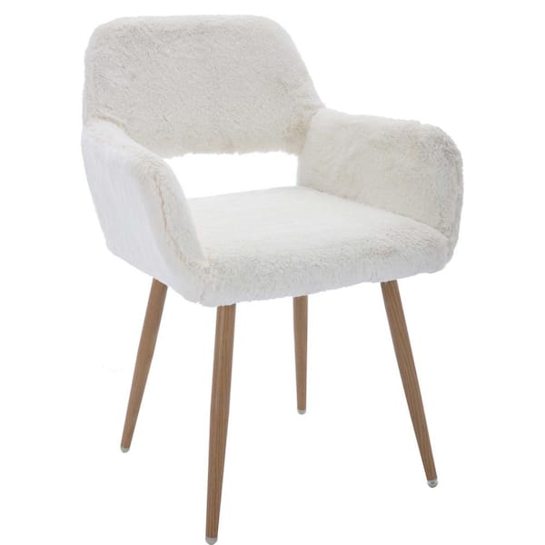 Embryo Oxide bonen wetiny White Faux Fur Seat Office Chair with Non-Adjustable Arms  868W21225374 - The Home Depot
