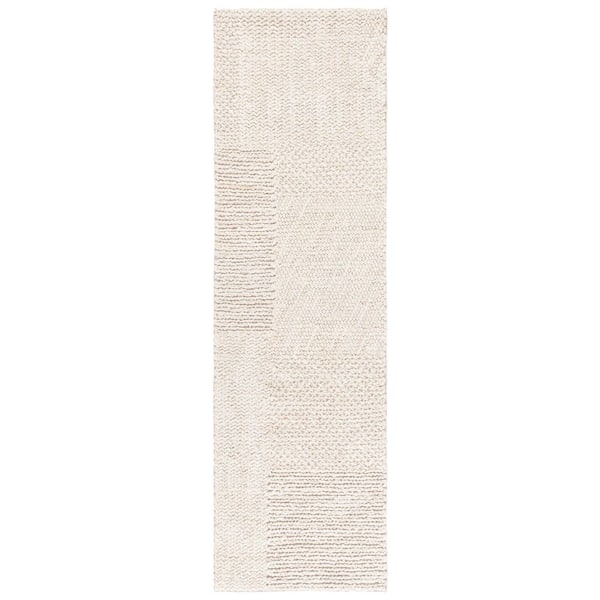 Natural Fiber 2 ft. x 8 ft. Bleach/Ivory Woven Solid Geometric Runner Rug