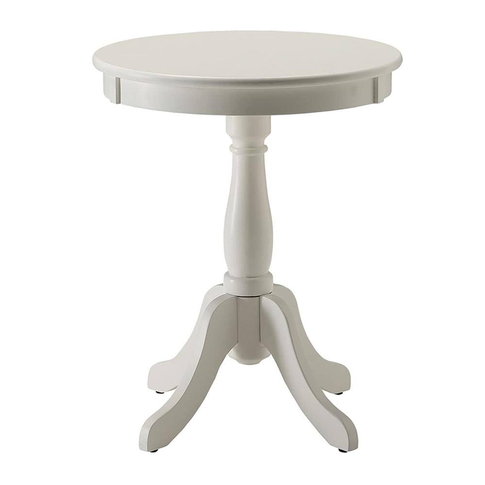 White Solid Wood Round Side Table with Turned Base