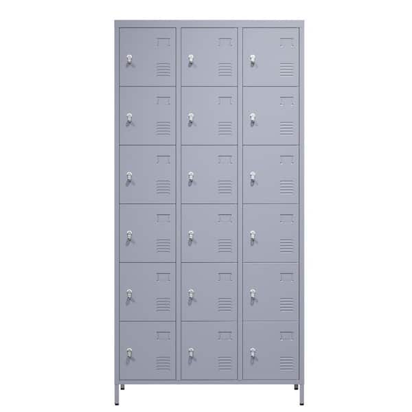 Tidoin 35.4 in. W x 72 in. H x 15.8 in. D Steel Storage Cabinet Locker in Gray with 18 Doors