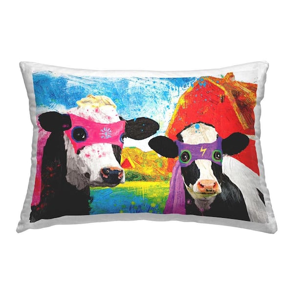 Stupell Industries Abstract Superhero Cows Multi-Color Abstract Polyester 14 in. x 20 in. Throw Pillow