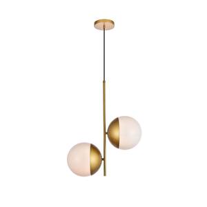 Timeless Home Ellie 2-Light Brass Pendant with 8 in. W x 7.5 in. H Frosted Glass Shade