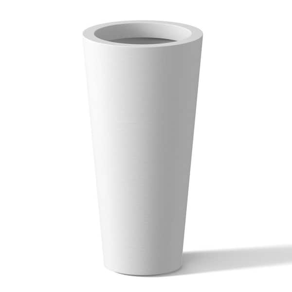 Sapcrete 8 in. Medium Crisp White (Enhanced Interior) Concrete Round Planter / Pot with Drainage Holes