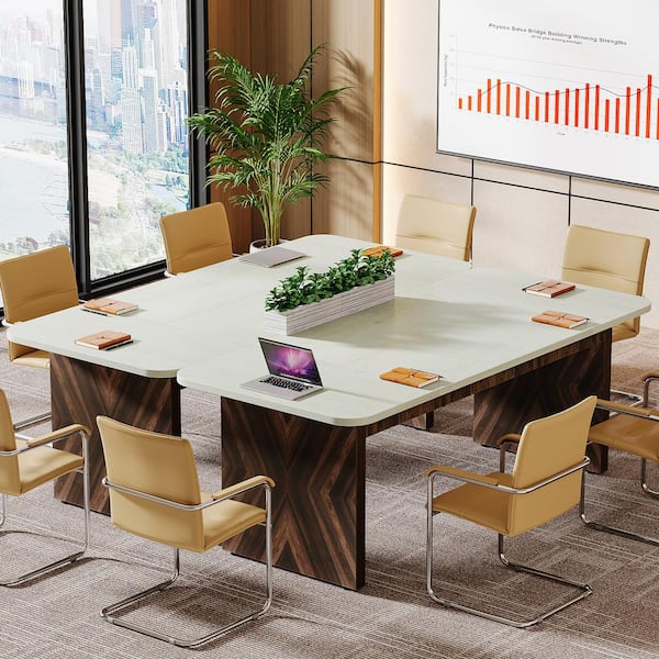 BYBLIGHT Capen 70.8 in. Rectangular Brown and White Engineered Wood Office Desk Conference Table