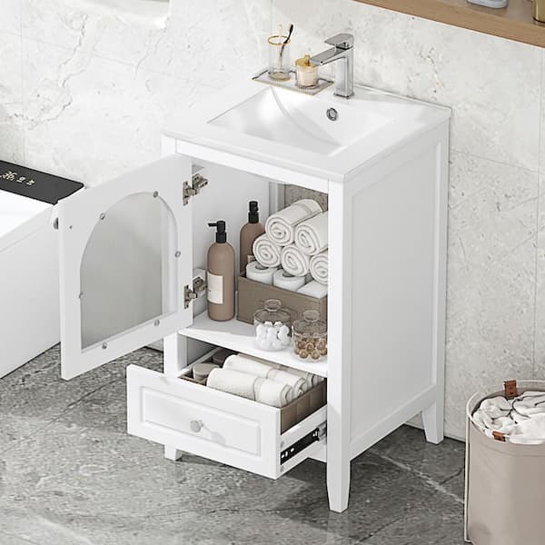 20 in. W x 18.3 in. D x 34 in. H Single Sink Freestanding Bath Vanity in White with White Ceramic Top
