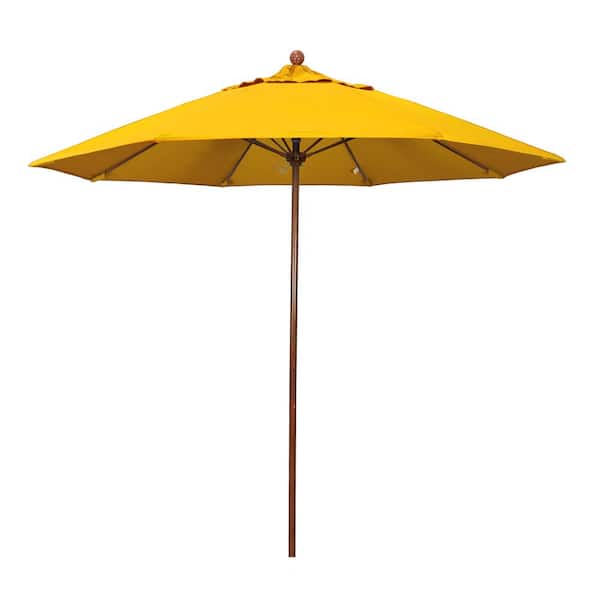California Umbrella 9 ft. Woodgrain Aluminum Commercial Market Patio Umbrella Fiberglass Ribs and Push Lift in Canvas Sunbrella