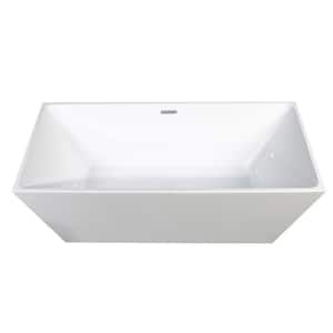 59 in. Acrylic Flatbottom Freestanding Soaking Bathtub in Glossy White