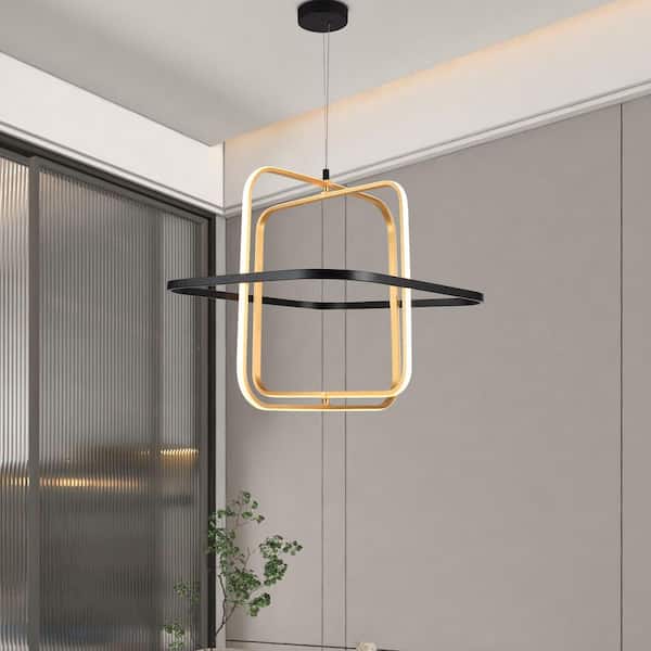 Maxax Boston 45W 1-Light 23.62 In. Black Modern Rectangle Integrated LED Pendant Light Dining Kitchen Foyer Lighting