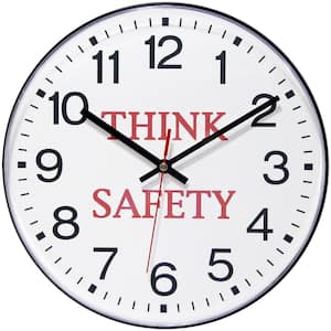 Think Safety 12 in. Round Business Wall Clock - Black Plastic Case With Shatter-Resistant Lens