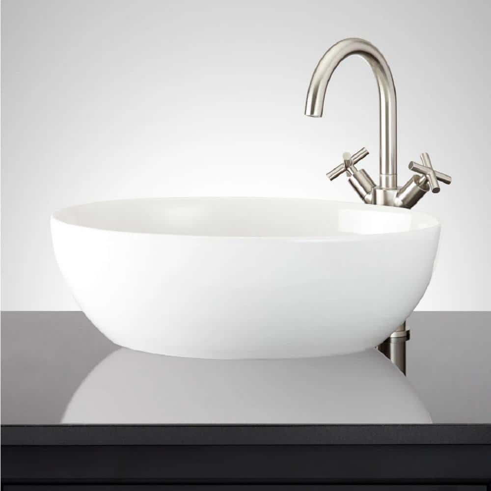 SIGNATURE HARDWARE Mattison White Fireclay Oval Vessel Sink with No