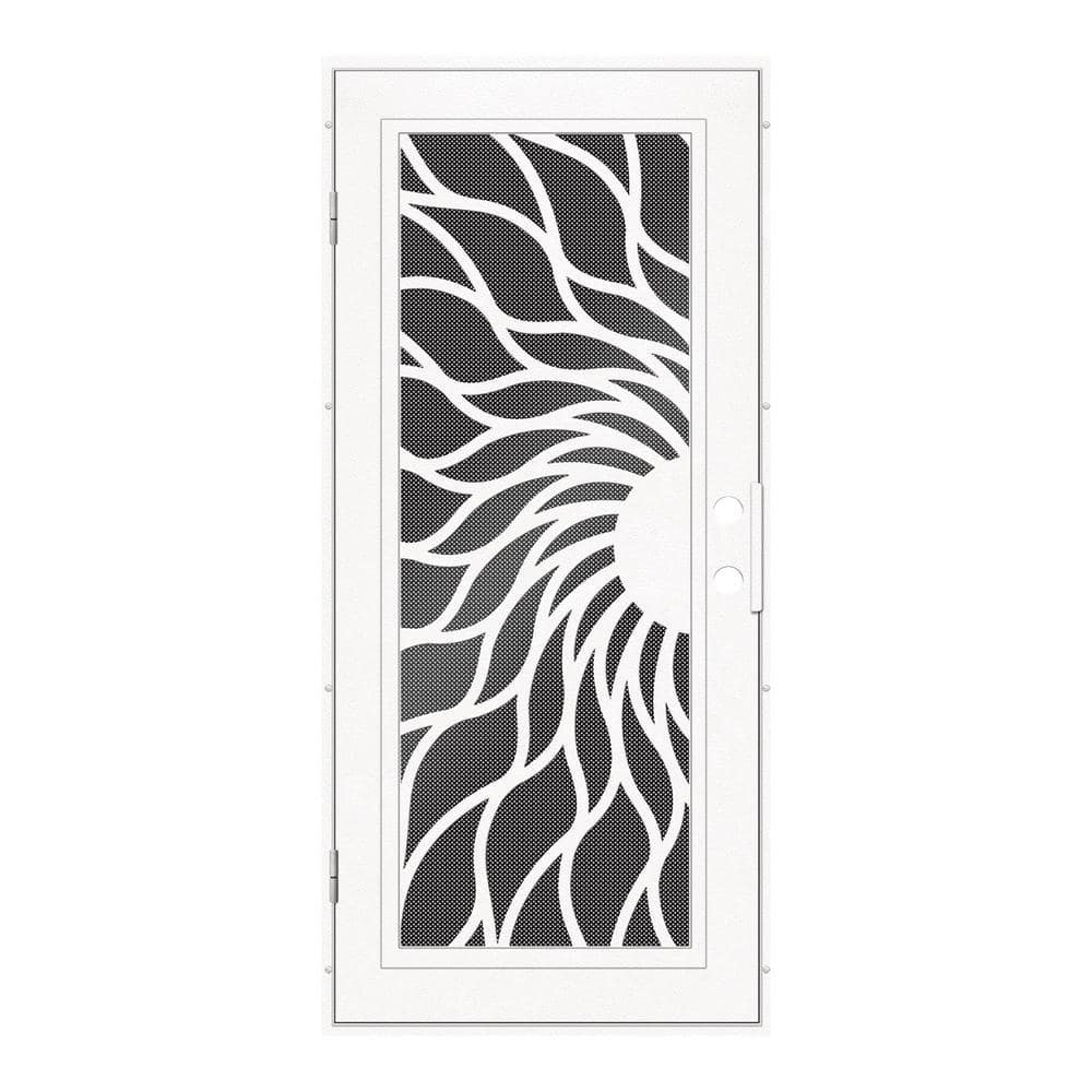 Sunfire 32 in. x 80 in. Right Hand/Outswing White Aluminum Security Door with Black Perforated Metal Screen -  Unique Home Designs, 3S2001DL2WTP9A