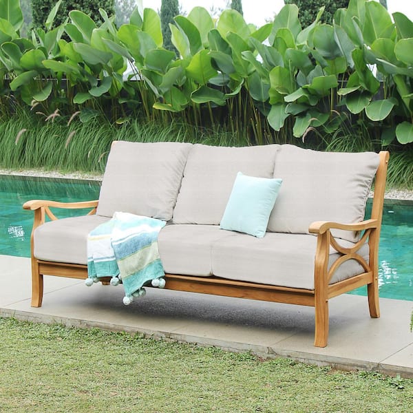 Cambridge Casual Abbington Teak Outdoor Couch Patio Sofa with Beige Cushion