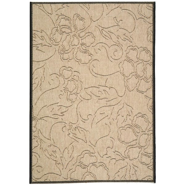 SAFAVIEH Courtyard Sand/Black 5 ft. x 8 ft. Floral Indoor/Outdoor Patio  Area Rug