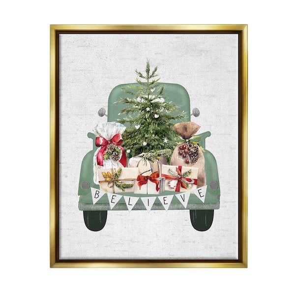 Stupell Industries Christmas Gift Pickup by Lettered and Lined 1-Piece Floater Frame Graphic Print Travel Poster Art Print 31 in. x 25 in.