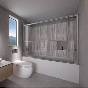 Driftwood-Rainier 60 in. L x 30 in. W x 83 in. H Rectangular Tub/ Shower Combo Unit in Chrome Right Drain