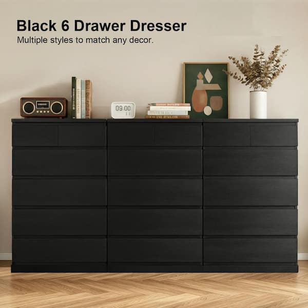 Seafuloy Black 6 Drawer 26 in. Wide Chest of Drawers, Vertical Storage Cabinet with Concealed Handles for Bedroom Entryway
