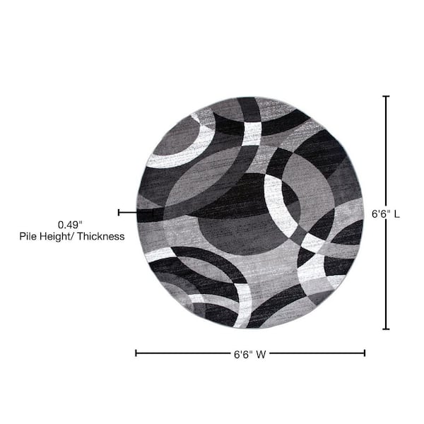 Modern Abstract Circles Gray 6 ft. 6 in. Indoor Round Area Rug