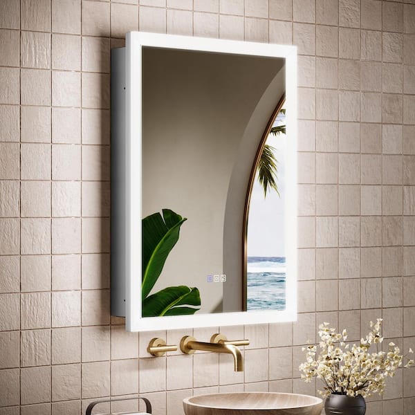 24 in. W x 32 in. H Rectangular Aluminum Recessed/Surface Mount Lighted Medicine Cabinet with Mirror and LED Light