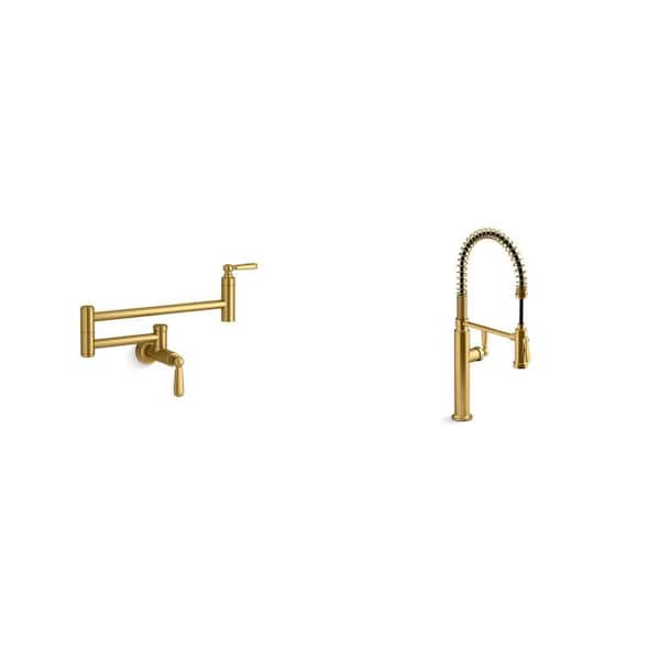 Edalyn By Studio McGee Pot Filler and Semi-Professional Kitchen Faucet in Vibrant Brushed Moderne Brass