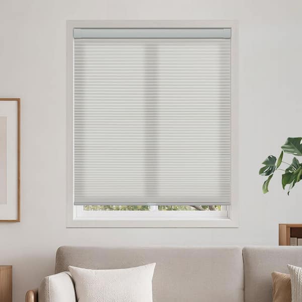 EZ Grip No Drill No Tool Grey Cordless Light Filtering Polyester 3/8” Cellular Shades - 36 in. W x 64 in. L