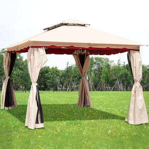 13 ft. x 10 ft. San Color and Black Outdoor Art Steel Frame Gazebo Canopy with Netting