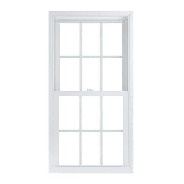 American Craftsman 27.25 in. x 52.25 in. 70 Pro Series Low-E2 Argon PS Glass Double Hung White Vinyl Repl Window with Grids, Screen Incl