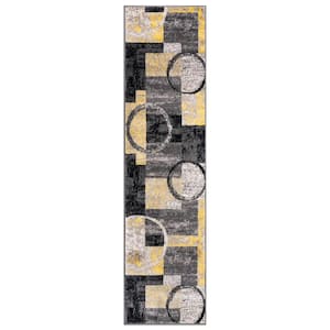 Contemporary Abstract Circle Design Yellow 2 ft. x 7 ft. 2 in. Indoor Area Rug