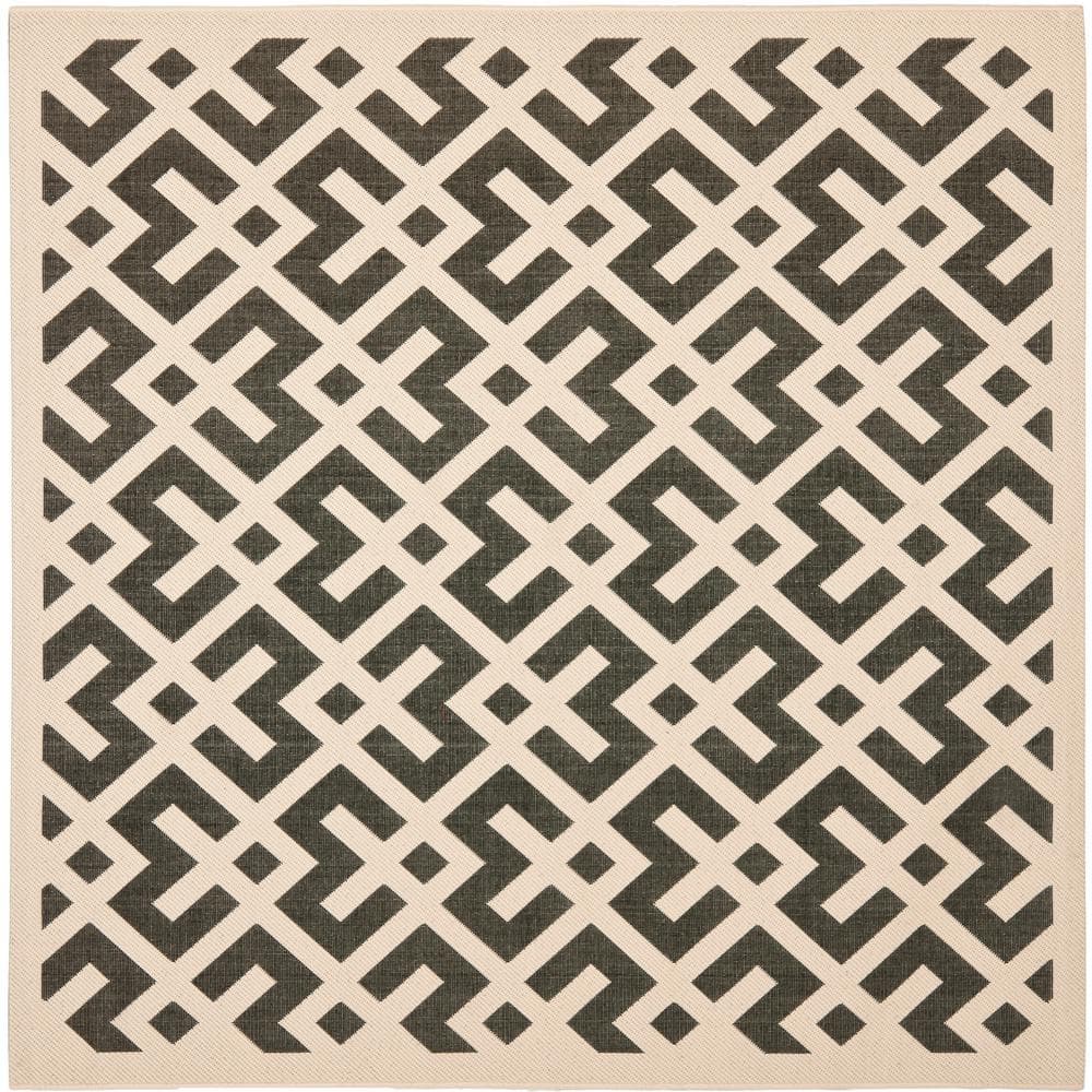 Courtyard Black and Beige 4' Square Geometric Indoor/Outdoor Rug