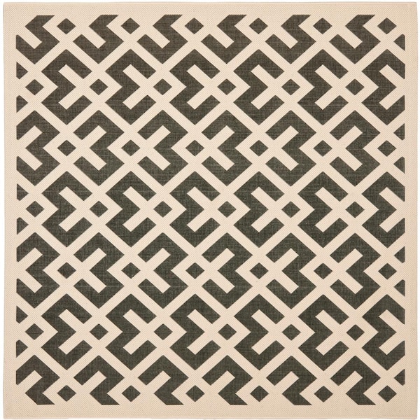 SAFAVIEH Courtyard Black/Beige 4 ft. x 4 ft. Square Geometric Indoor/Outdoor Patio  Area Rug