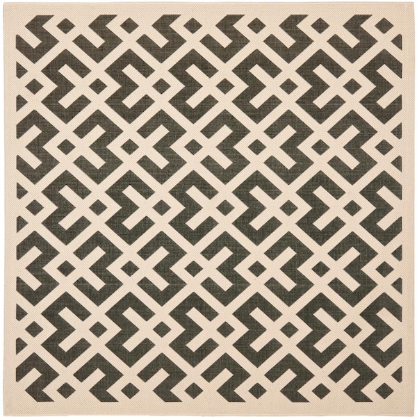 SAFAVIEH Courtyard Black/Beige 5 ft. x 5 ft. Square Geometric Indoor/Outdoor Patio  Area Rug