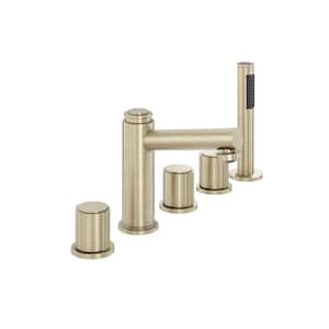 3-Handle Deck-Mount Roman Tub Faucet with Hand Shower and Pop-Up Drain in Spot Resist Brushed Champagne Gold