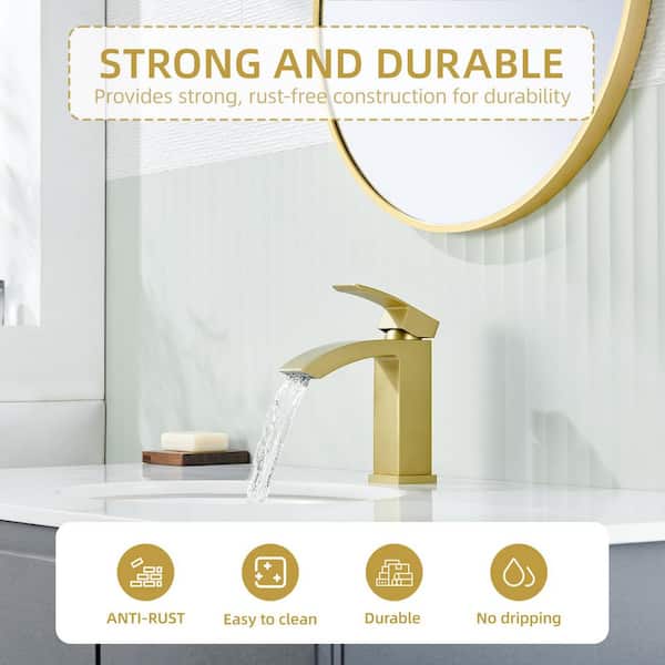 Single Handle Single Hole Bathroom Faucet in Brushed Gold