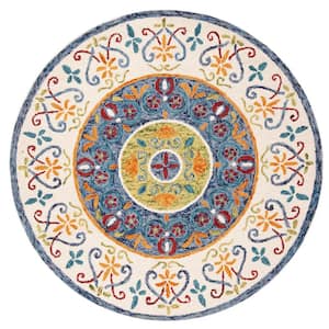 LR Home Suzy Radiant Teal/Gray 6 ft. Round Hand Hooked Mandala