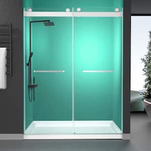 60 in. W x 79 in. H Double Sliding Frameless Shower Door in Brushed Nickel with Crashproof and 3/8 in. (10 mm) Glass