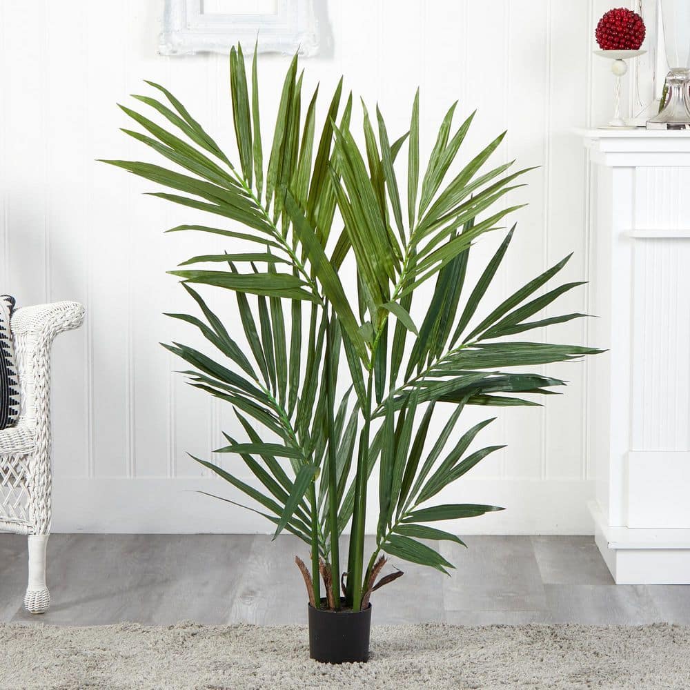 4-ft Green Silk Kentia Palm Tree in Black Plastic Pot