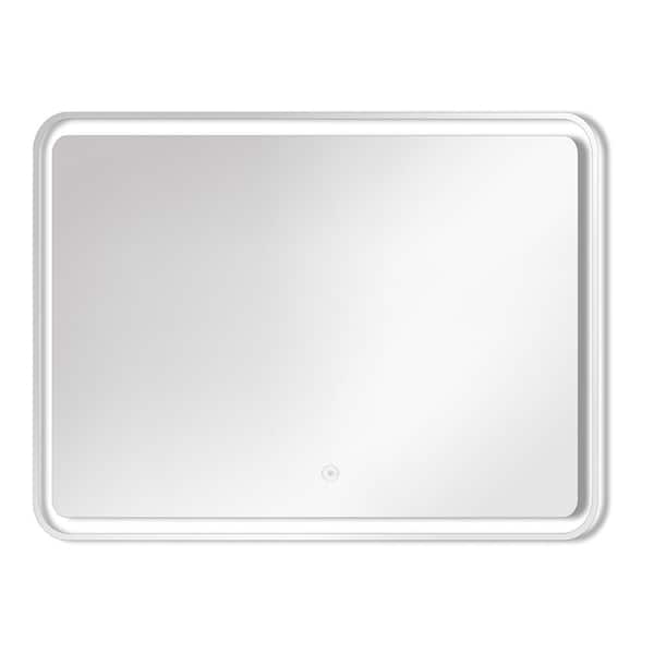 Transolid Gabriel 35.43 in. W x 27.56 in. H Frameless Square LED Light Bathroom Vanity Mirror in Silver
