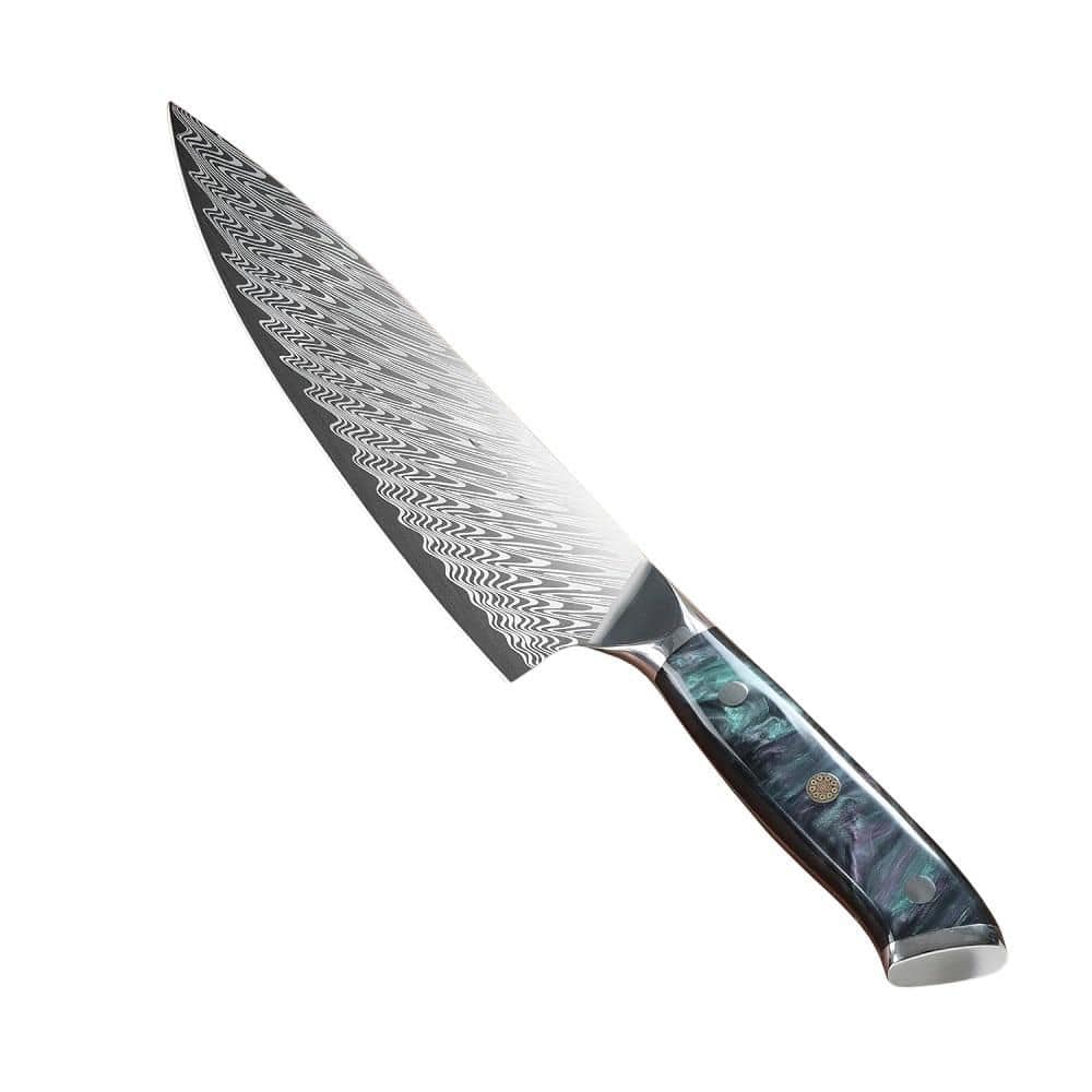 Anqtovp 8 in. Carbon Stainless Steel Japanese Chef Knife with Ergonomic Resin Handle and Sheath (Set of 1)